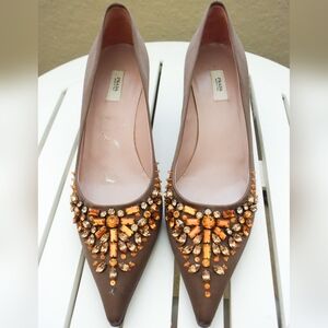 *PRADA* Brown - Satin Pointe Pumps w/ Rhinestones & Jewels - size 36.